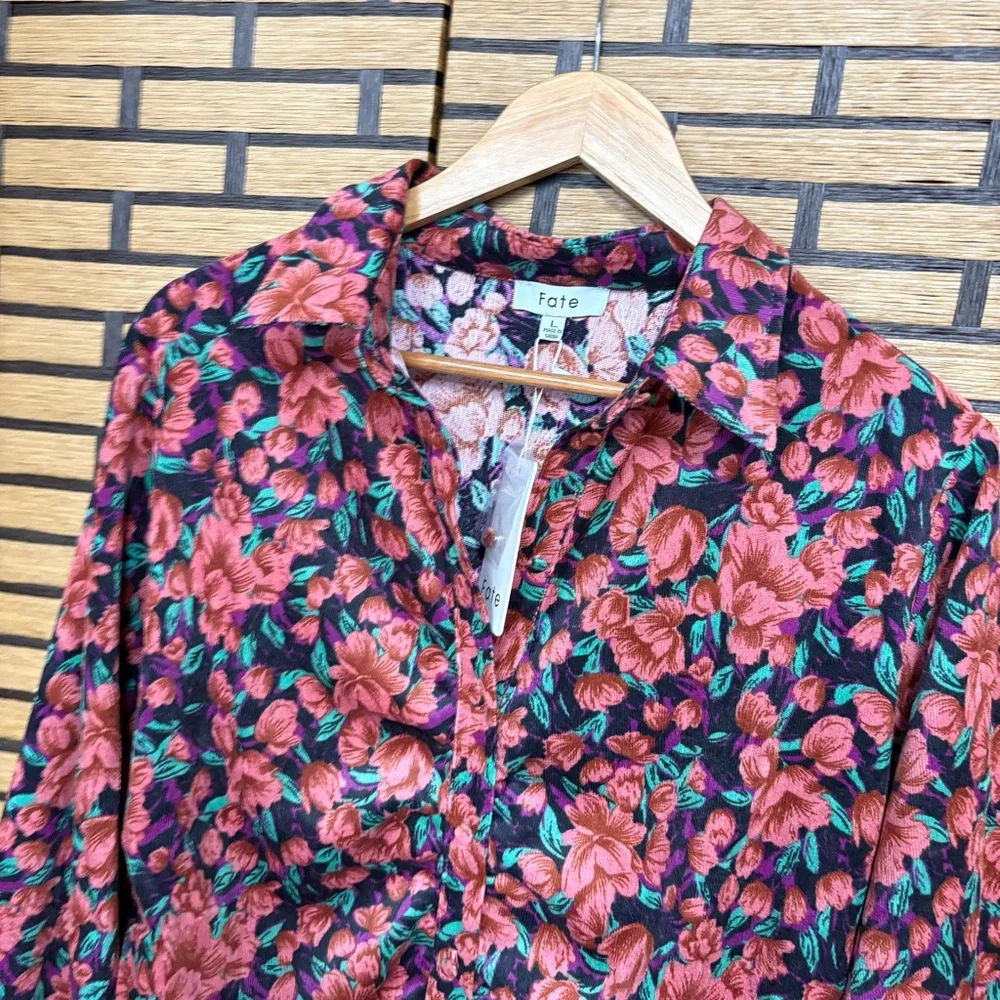 Fate Bohme Floral Button Down Ruched Dress Size Large - Picture 4 of 10